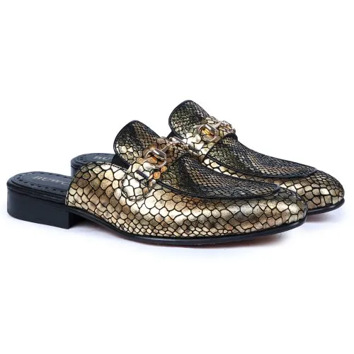 Mens Golden Leather Mule Shoes For Men