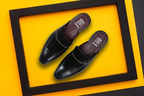 Men Black Mule Leather Shoes