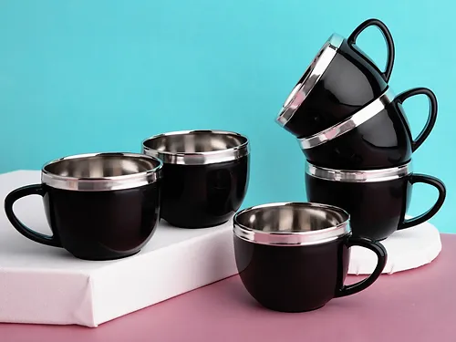 SUGAR Homeware Clara Stainless Steel Double Wall Tea Coffee cup 150ml set of 6