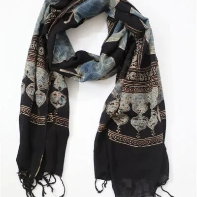 Ajrakh Printed Scarf in Multicolour Combo