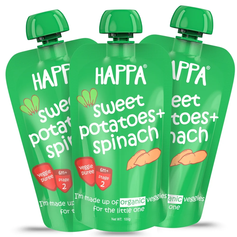 Happa Organic Baby Food Sweet Potato and Spinach Puree | 100% Fruits and Vegetables | No Added Sugar, No Milk Powder, No Preservatives