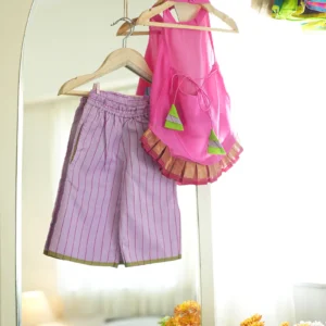 Madhu Malti girls ethnic wear set with pink halter top and lilac flared pants