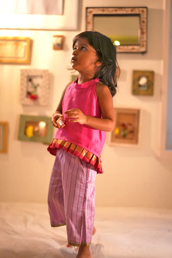 Madhu Malti girls ethnic wear set with pink halter top and lilac flared pants - Image 2