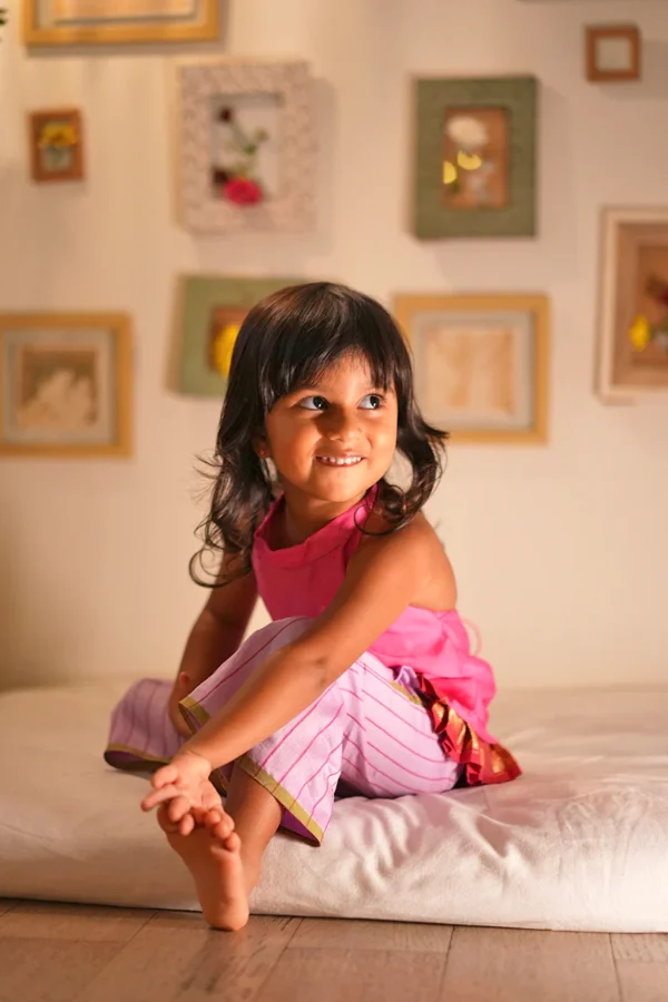 Madhu Malti girls ethnic wear set with pink halter top and lilac flared pants - Image 3