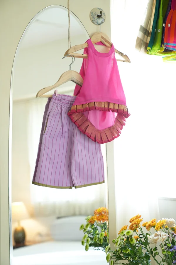 Madhu Malti girls ethnic wear set with pink halter top and lilac flared pants - Image 4