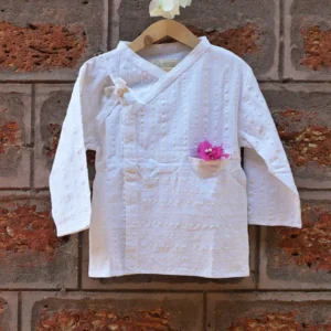 'Hug' | Unisex full sleeve tie up shirt in off white handwoven stripes