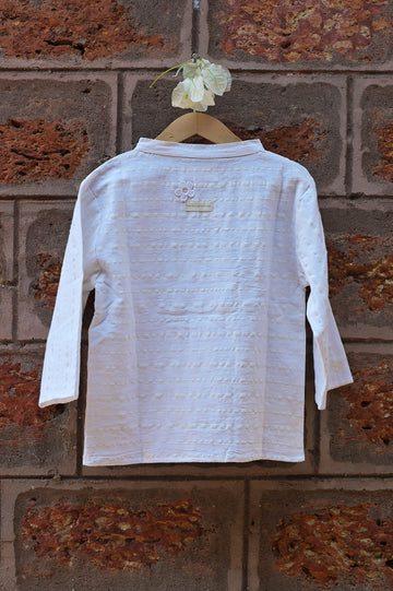 'Hug' | Unisex full sleeve tie up shirt in off white handwoven stripes - Image 2