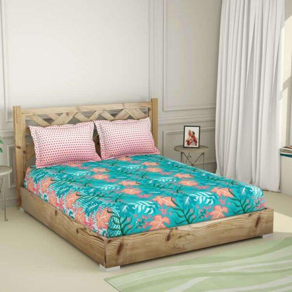 SPACES Printed 3-Piece Teal Cottonÿ King Fitted Sheet Set- 1.98 m x 2.35 m