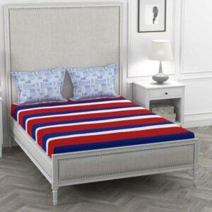 PORTICO Vienna Red Striped 3-Piece King Bedsheet Set - 2.24 x 2.74m- Cotton