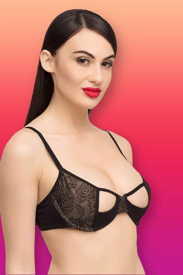 Organic Cotton Premium Padded Underwired Lace Cage Bra-ISB051