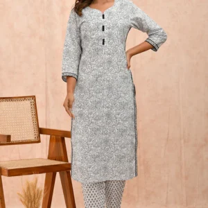 White and Black Organic Cotton Straight Kurta