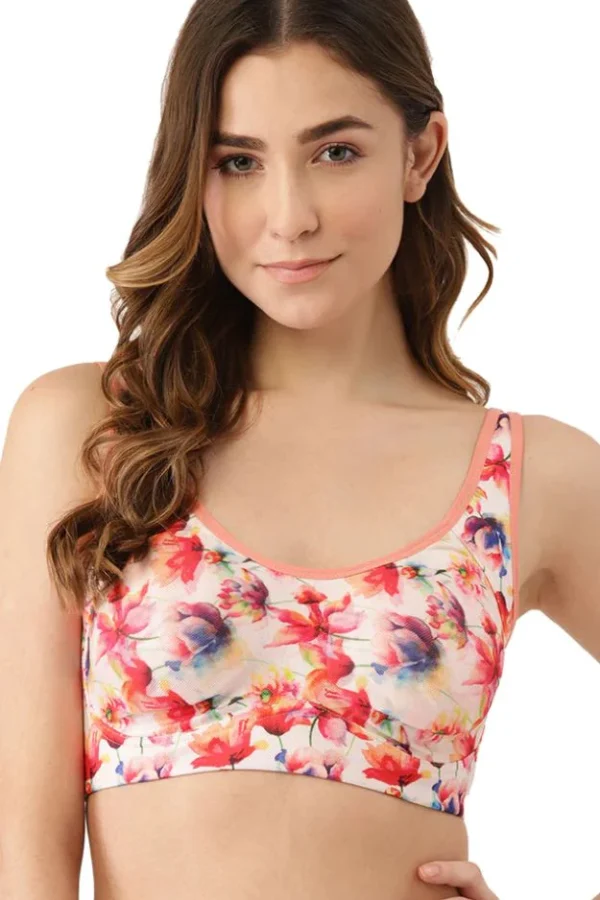 Organic Cotton Antimicrobial Full coverage support bra-ISB110- Peach Print - Image 4