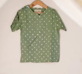 ‘Chuck a Wobbly’ unisex bandhani parsi jhabla t-shirt in sea green