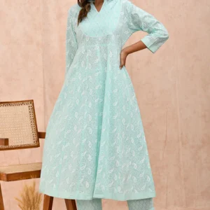 Powder Green Organic Cotton Anarkali Kurta with Pockets