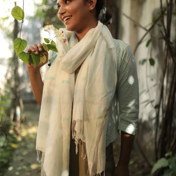 Minty Leaves Handloom Organic Cotton Stole