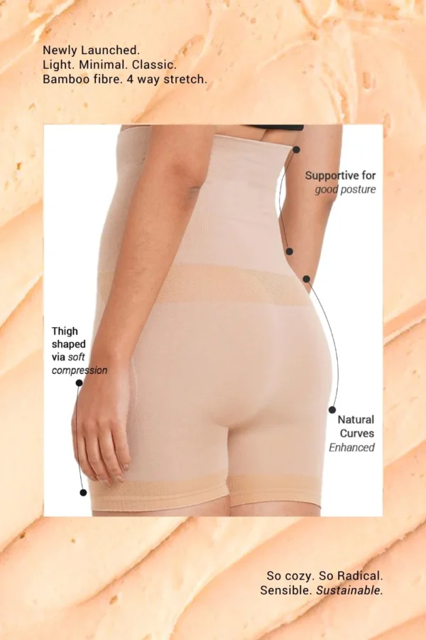 Super Soft Bamboo Fibre Antimicrobial Seamless Tummy Tucker and Thigh Shaper-ISP066-Skin - Image 3