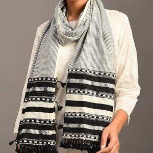 White & Black Handwoven Wool Stole