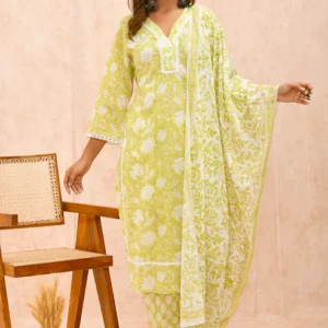 Lime Green Organic Cotton Straight Kurta