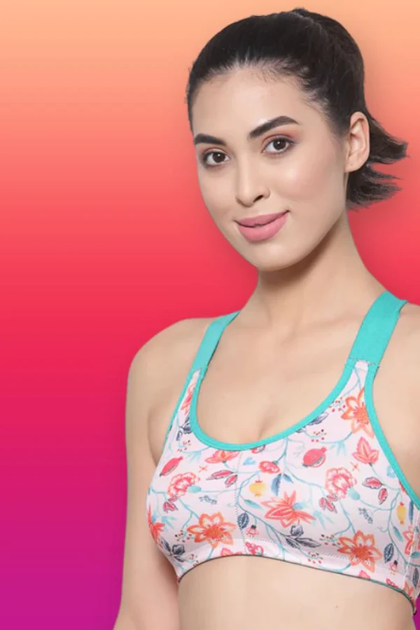 Organic Cotton Antimicrobial Medium Impact Sports Bra-ISB071-Pink Floral