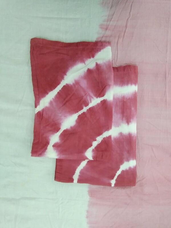 Handwoven Cotton Double Ombre Dyed Bedsheet with Tie & Dye Pillow Cover - Pink - Image 3