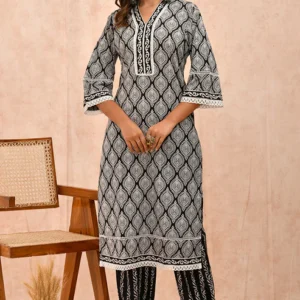 Black White Organic Cotton Straight Kurta