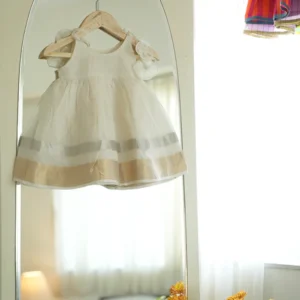 Gulbahar White Sleeveless Infant Tiered Dress in handwoven cotton silk (0-12 months)