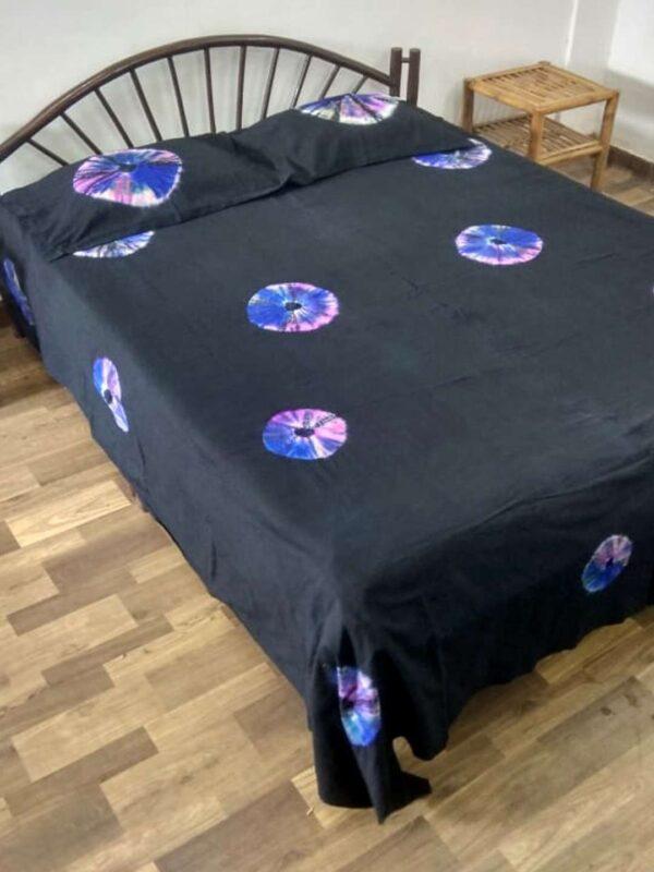 Hand Tie & Dye Handwoven Bed Sheet & Pillow Covers - Black, Pink & Purple