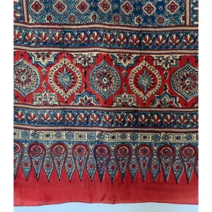 Boho Style Mulberry Silk Natural Madder and Indigo Ajrakh Printed Stole