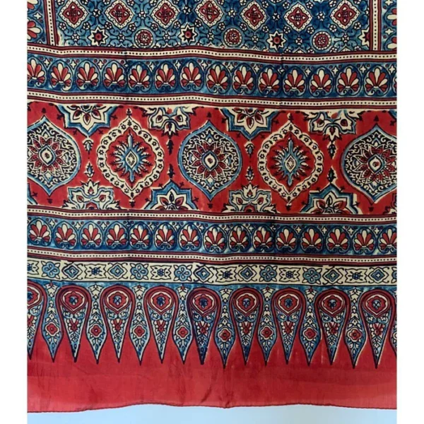 Boho Style Mulberry Silk Natural Madder and Indigo Ajrakh Printed Stole