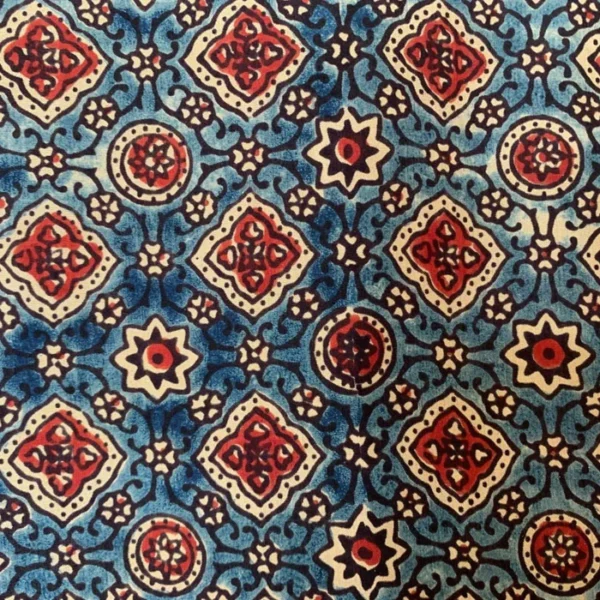 Boho Style Mulberry Silk Natural Madder and Indigo Ajrakh Printed Stole - Image 2