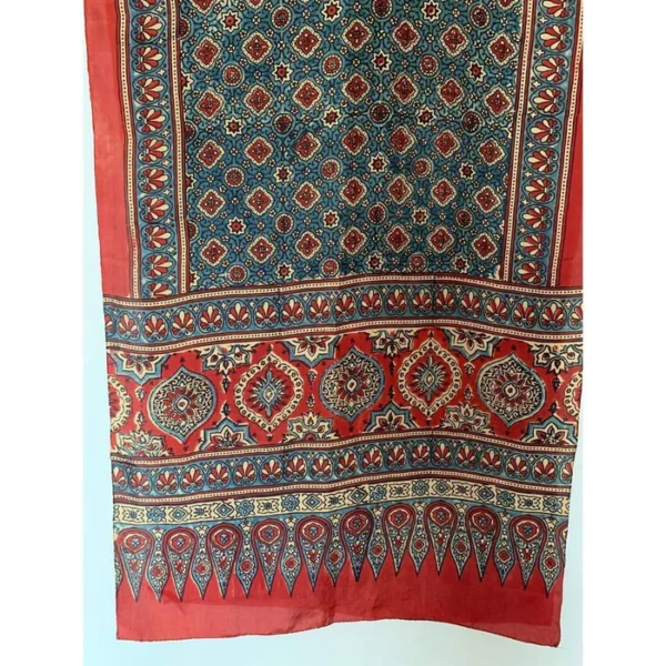 Boho Style Mulberry Silk Natural Madder and Indigo Ajrakh Printed Stole - Image 3