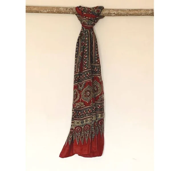 Boho Style Mulberry Silk Natural Madder and Indigo Ajrakh Printed Stole - Image 4