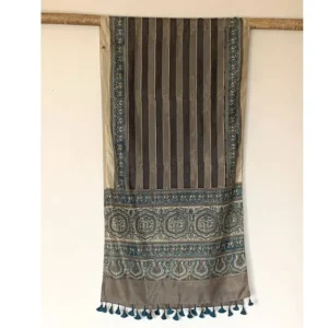 Boho Style Mulberry Silk Natural Indigo and Madder Ajrakh Printed Stole