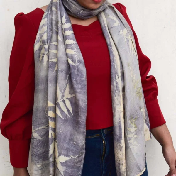 Eco-printed Silk Stole - Grey with Off white