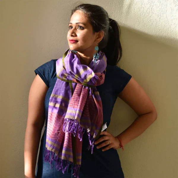 Pankh Dots Purple Ikat Scarf