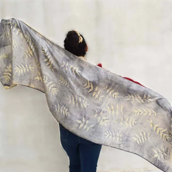 Eco-printed Silk Stole - Grey with Off white - Image 2