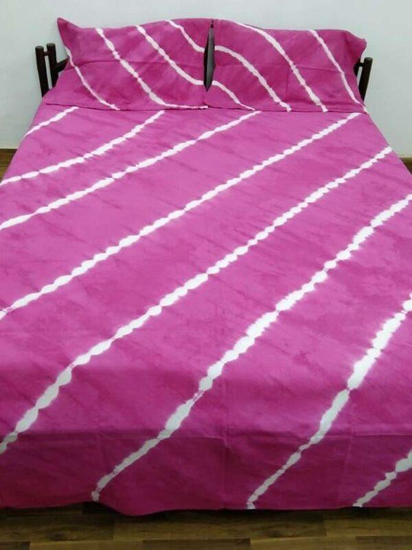 Tie and dye Handwoven cotton double bedsheet with pillow cover -Pink