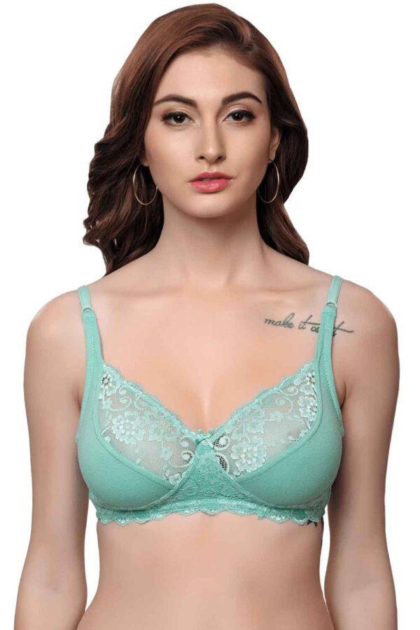 Organic Cotton Antimicrobial Laced non-Padded Bra-ISB019-Oceangreen - Image 5