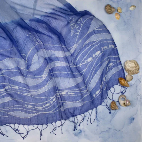 Fish and Waves Batik Scarf - Image 2