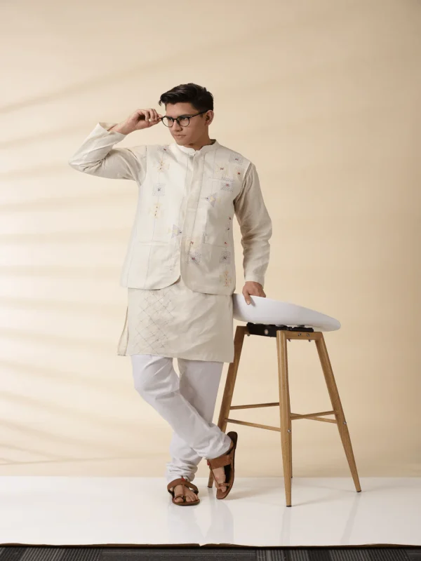 White Khadi Men's Nehru Jacket