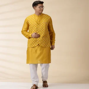 Yellow Chanderi Men's Nehru Jacket