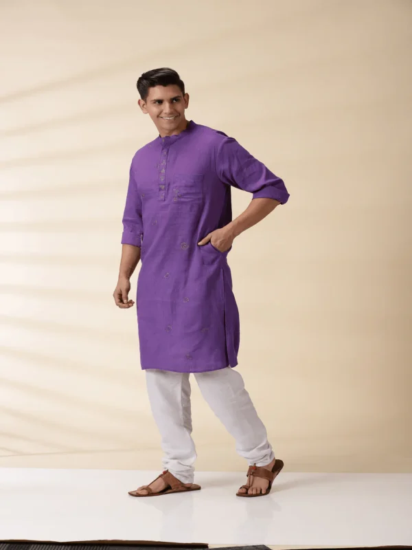 Purple Khadi Men's Kurta - Image 2