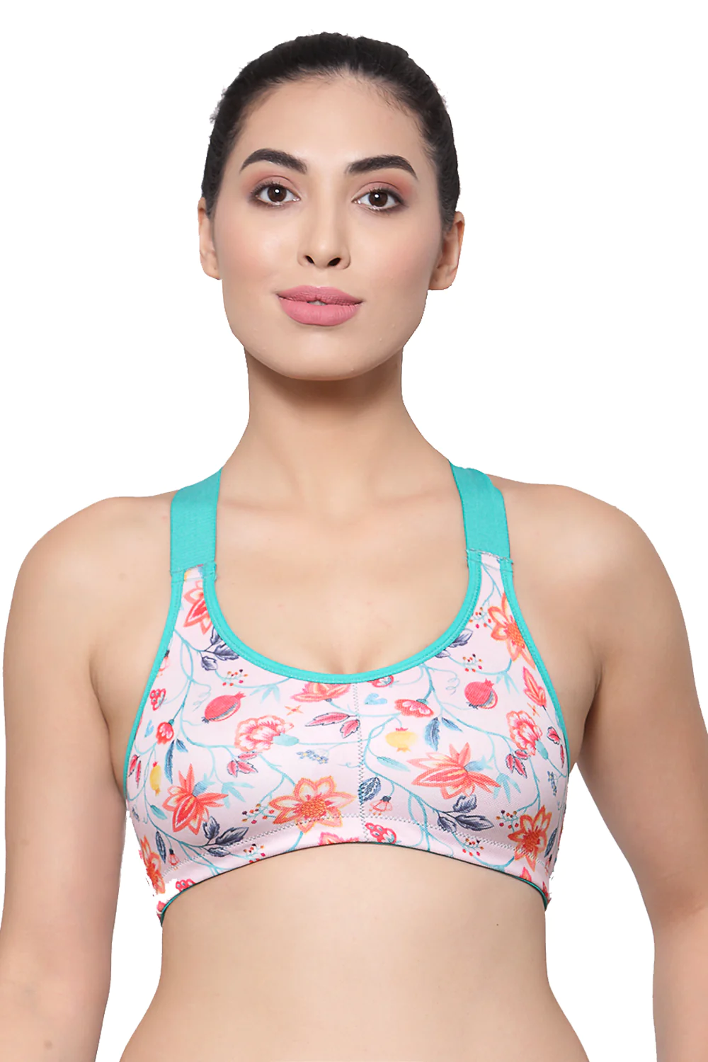 Organic Cotton Antimicrobial Medium Impact Sports Bra-ISB071-Pink Floral - Image 2