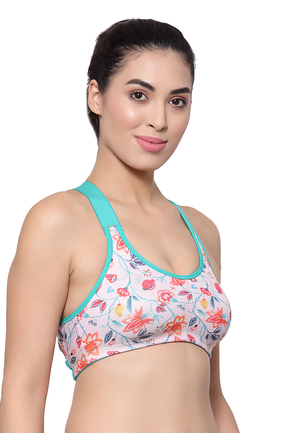 Organic Cotton Antimicrobial Medium Impact Sports Bra-ISB071-Pink Floral - Image 3