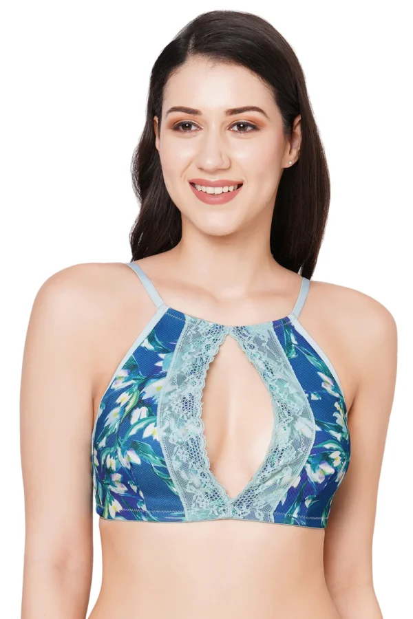 Organic Cotton Blended Antimicrobial Lightly Padded Non-wired Bralette-ISB089-Green Print - Image 5