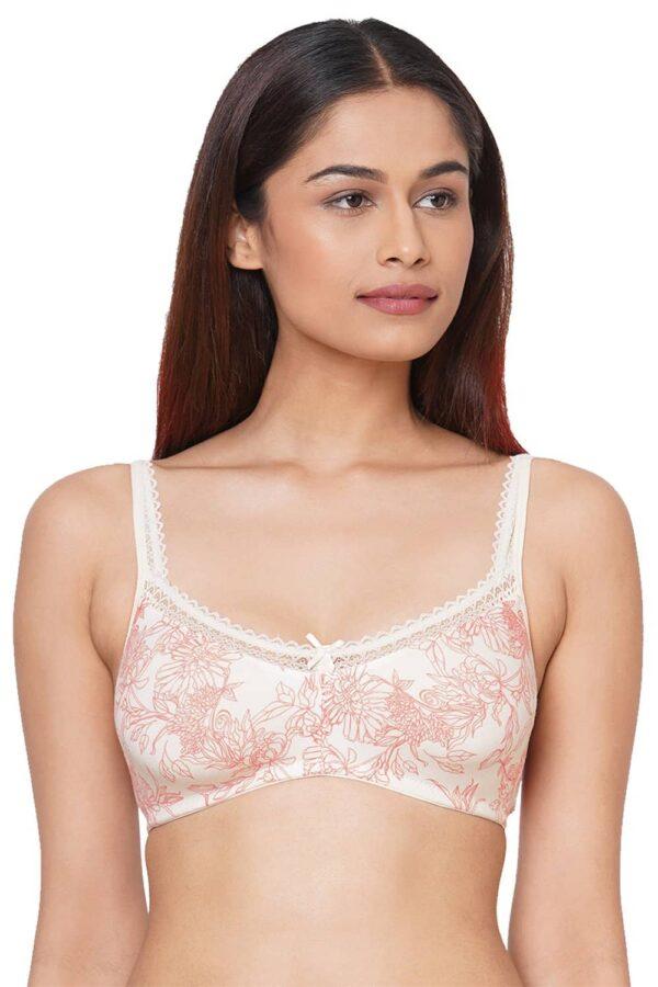 Organic Cotton Antimicrobial Soft Laced Bra-ISB017-Carrot Print - Image 5