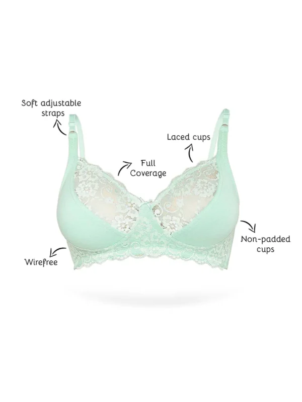 Organic Cotton Antimicrobial Laced non-Padded Bra-ISB019-Oceangreen - Image 4