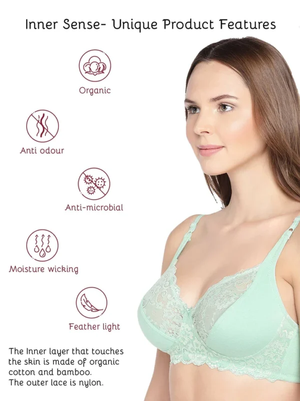 Organic Cotton Antimicrobial Laced non-Padded Bra-ISB019-Oceangreen - Image 6