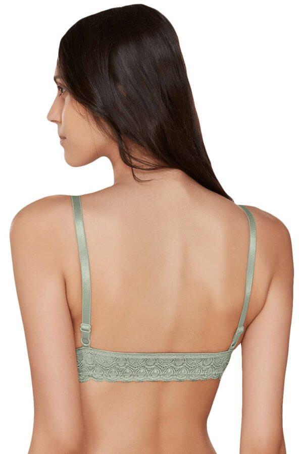 Organic Cotton Antimicrobial Non-wired Triangular Lace Band Bralette-ISB095-Green Print - Image 4