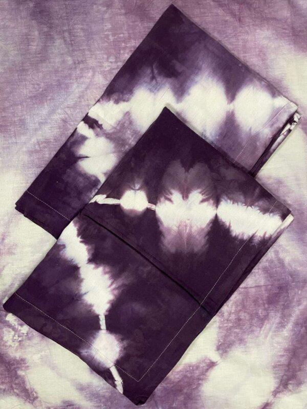 Handwoven Hand Tie Dye Cotton Double Bed Sheet with Pillows-Purple and White - Image 2